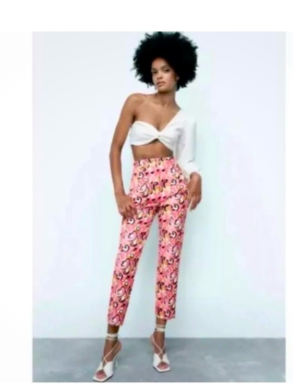 Zara Pink Swirl Print Straight-Leg Pants